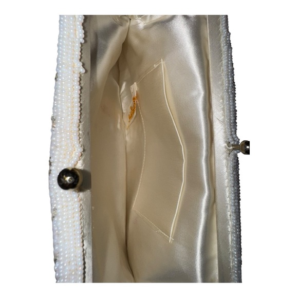 Handmade in Japan Made Beaded Chevron Pattern Evening Bag EUC White and Cream - Picture 4 of 4